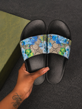 GG Blooms Slide Sandal - Blue Floral
